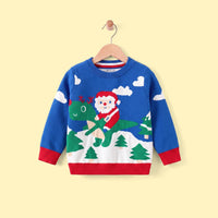 Boys Blue Sweater With Self-Design Santa Pattern Sweaters & Cardigans Blue 2-3 Y