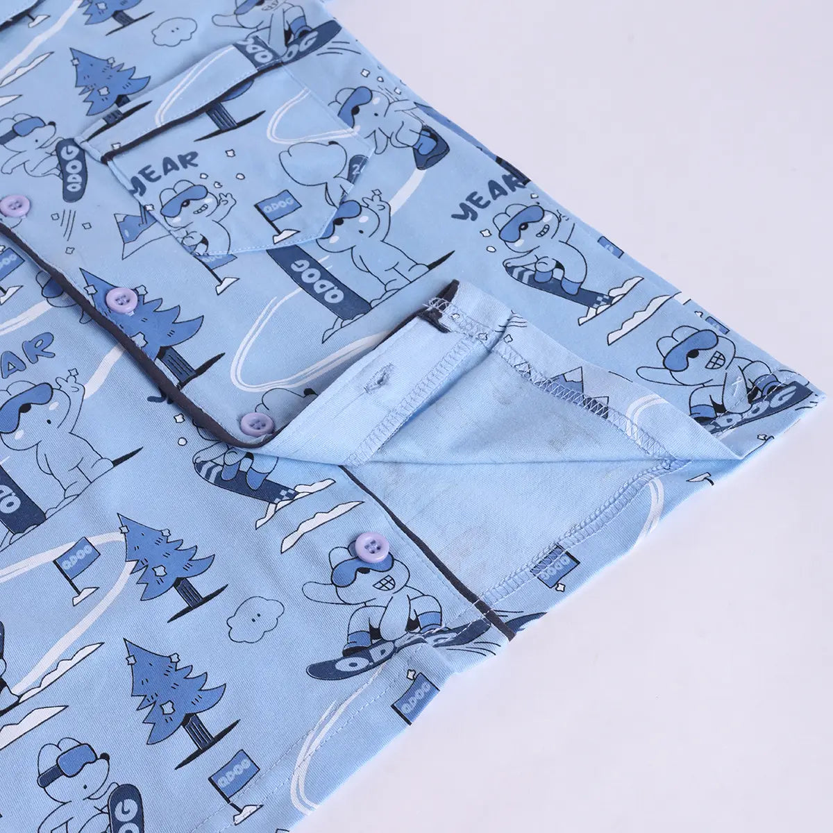 Girls Blue Printed Short Sleeve Shirt With Elasticated Pants Sets Sets