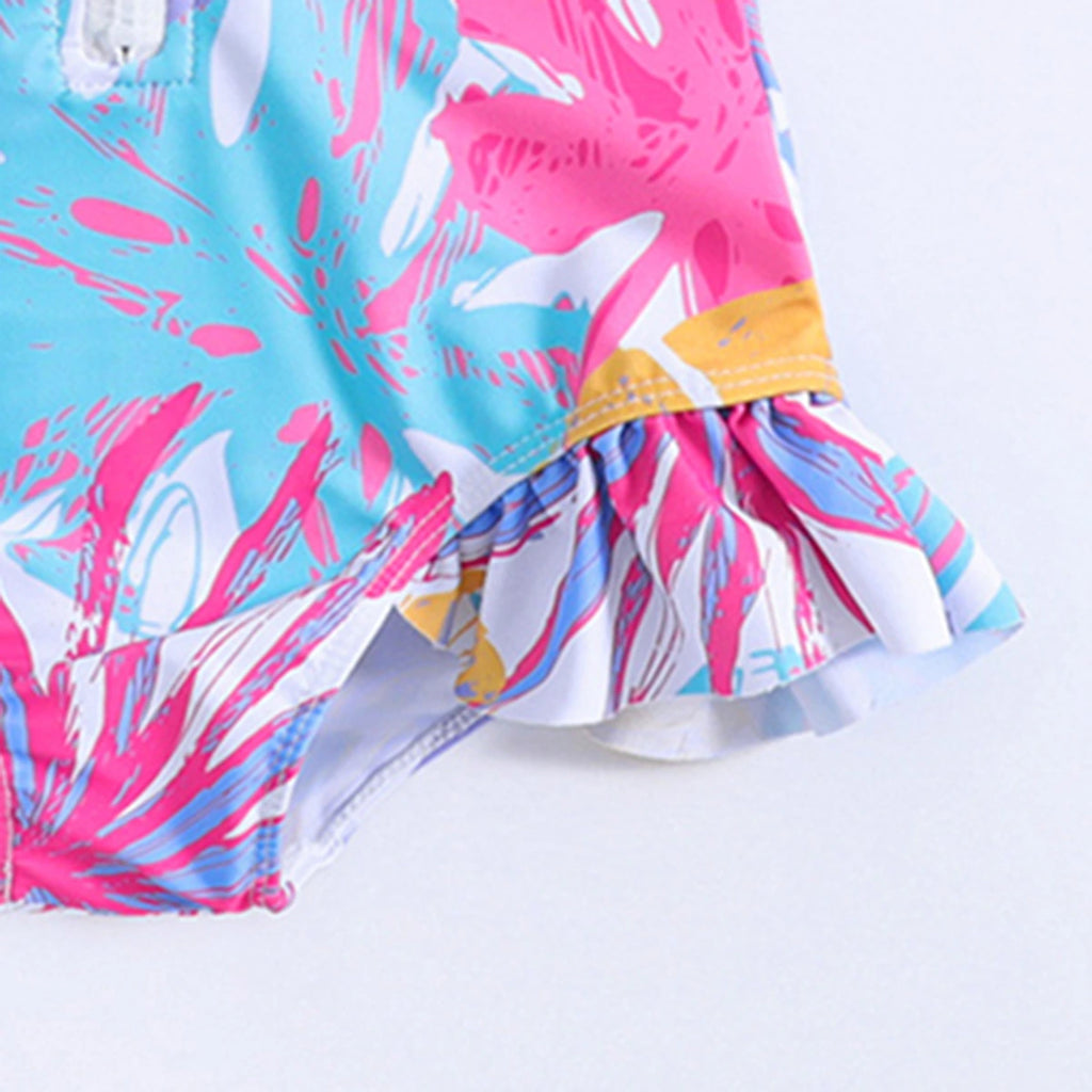 Girls Multicolor Tropical Printed Swimwear Bodysuit Beachwear