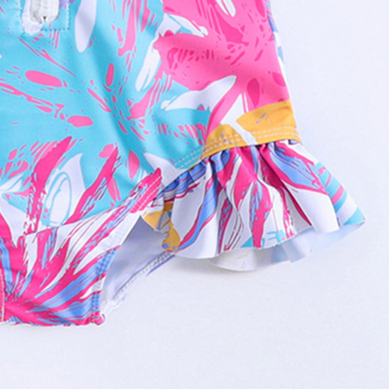 Girls Multicolor Tropical Printed Swimwear Bodysuit Beachwear