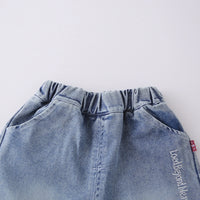Boys Blue Typographic Print Short Sleeves T-Shirt With Denim Shorts Set Sets