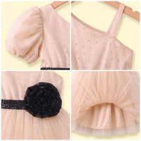 Girls Khaki Embellished One - Shoulder Flared Gown Party Dresses