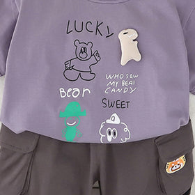 Boys Purple Bear Printed T-Shirt With Cargo Shorts Set 2 pc. Sets