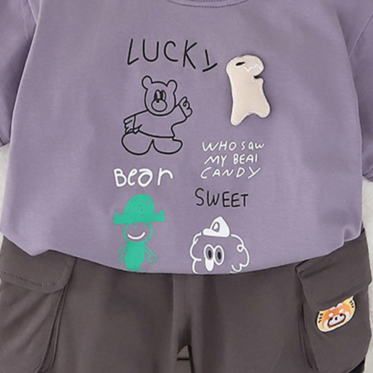 Boys Purple Bear Printed T-Shirt With Cargo Shorts Set 2 pc. Sets