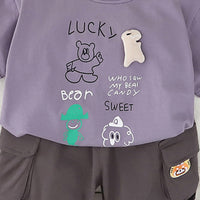 Boys Purple Bear Printed T-Shirt With Cargo Shorts Set 2 pc. Sets