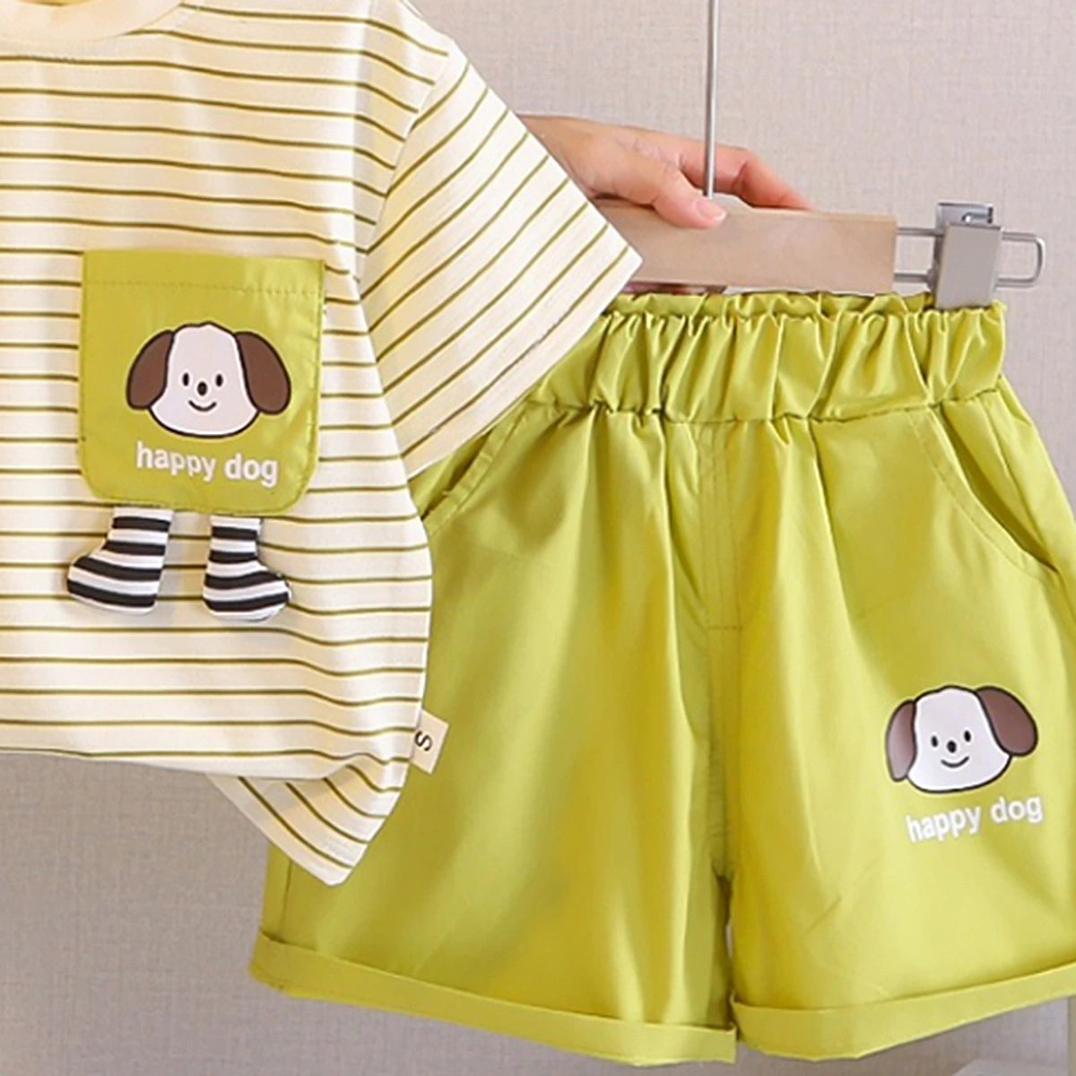 Boys Lime Green Striped Short Sleeve T-Shirt With Shorts Sets 2 pc. Sets