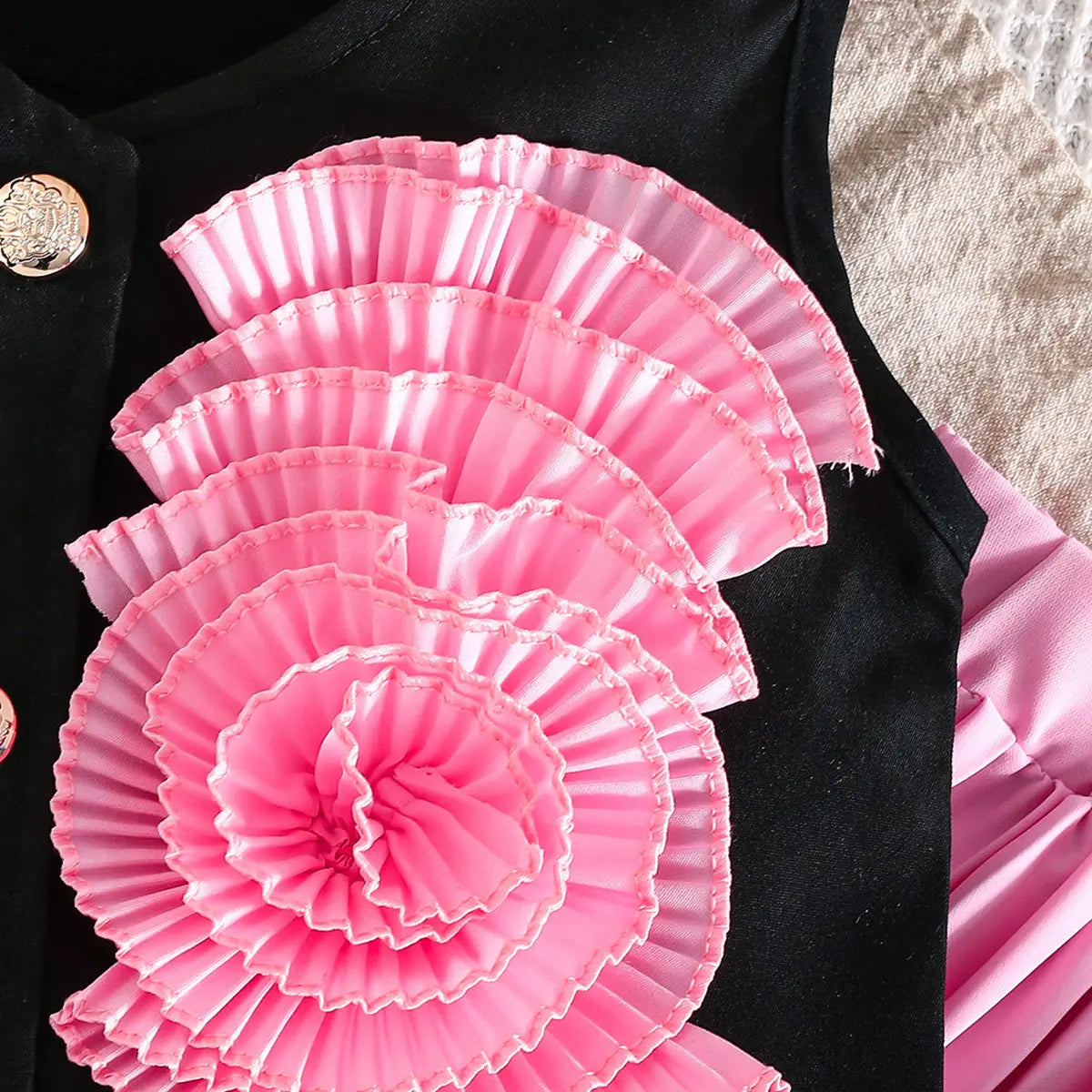 Girls Pink Applique Embroidered Top With Pleated Pants Sets Sets