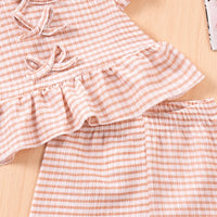 Girls Beige Checked Puff Sleeves Peplum Top With Shorts Co-ord Sets Sets