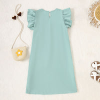 Girls Green Flutter Sleeves A-Line Casual Dress Casual Dresses