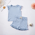 Girls Sky Blue Solid Ribbed Top With Shorts Co-ord Sets Sets Sky Blue 1-2 Y