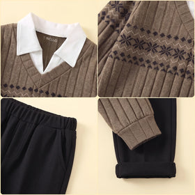 Boys Brown Geometric Long Sleeve Sweatshirt With Pants Sets 2 pc. Sets