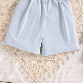 Girls Sky Blue Sleeveless Ruffled Jumpsuit Jumpsuits