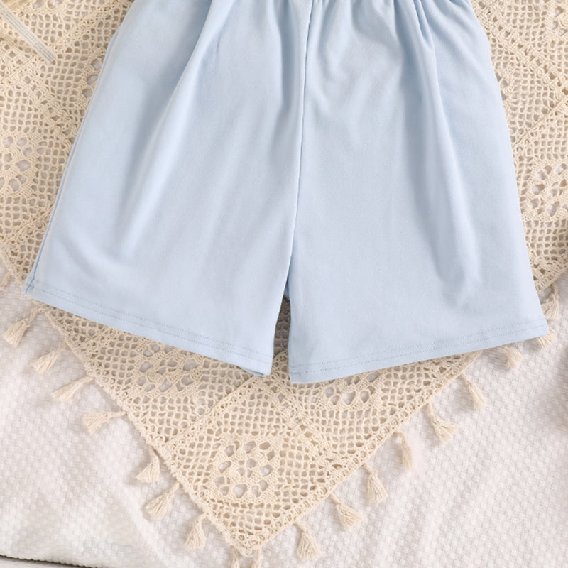 Girls Sky Blue Sleeveless Ruffled Jumpsuit Jumpsuits