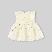 Girls Beige Heart Print Tiered A-Line Dress With Sling Bag Casual Dresses
