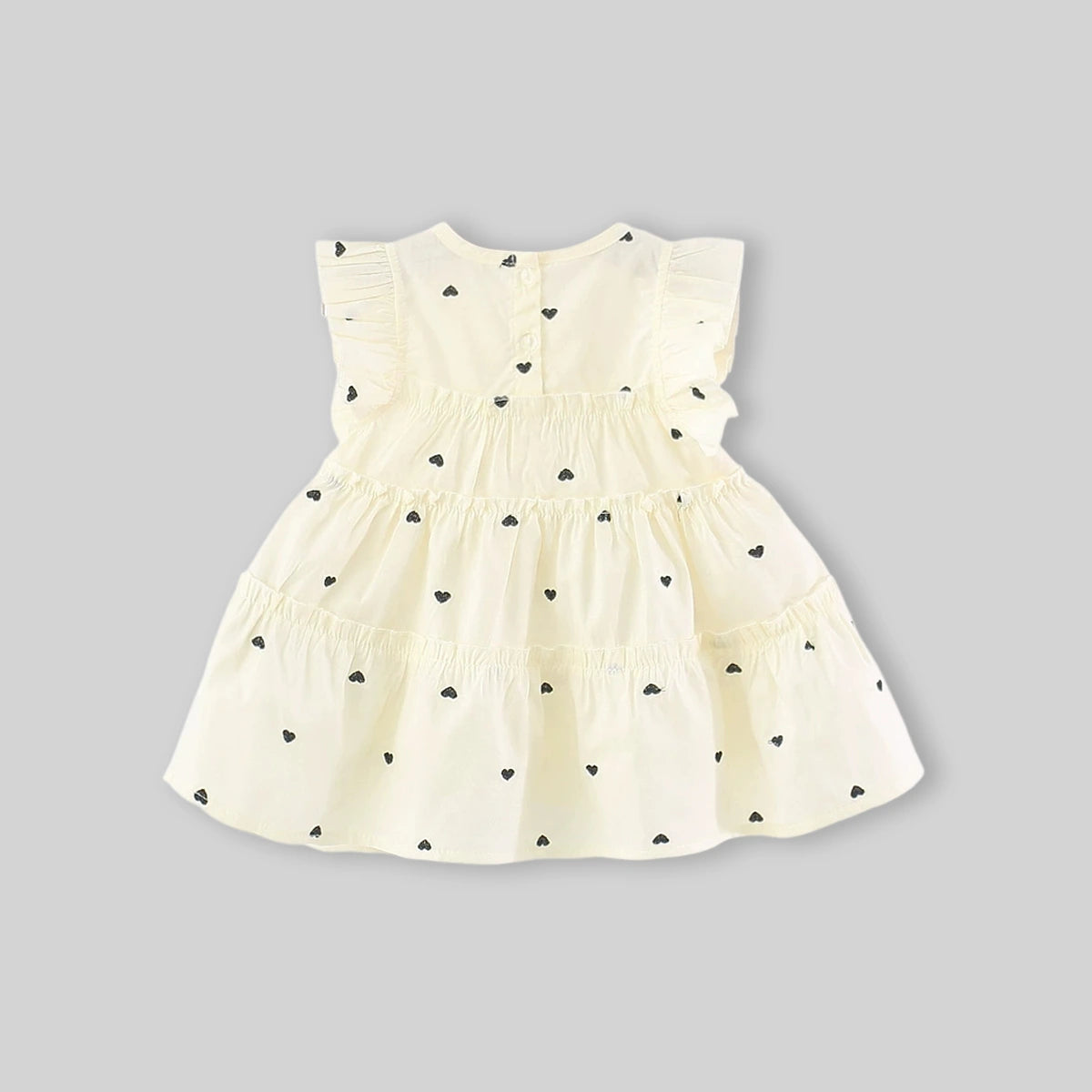 Girls Beige Heart Print Tiered A-Line Dress With Sling Bag Casual Dresses