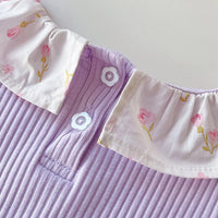 Girls Purple Short Sleeves Top With Printed Shorts Sets Sets