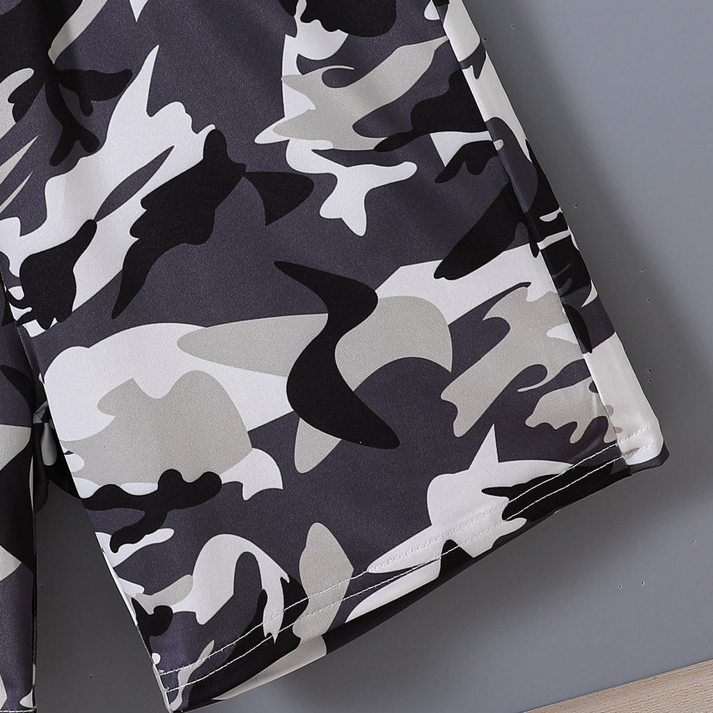 Boys White Short Sleeve Camouflage Printed T-Shirt With Shorts Set 2 pc. Sets