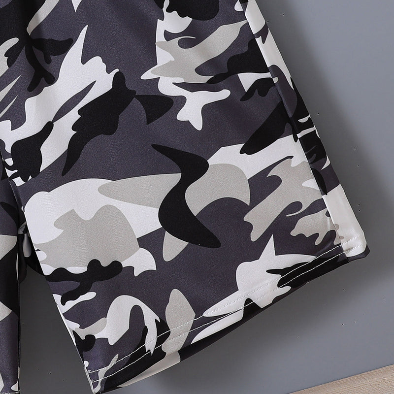 Boys White Short Sleeve Camouflage Printed T-Shirt With Shorts Set 2 pc. Sets