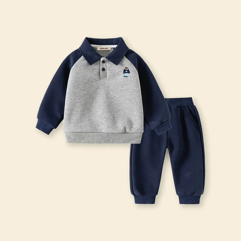 Boys Navy Blue Polo Sweatshirt With Jogger Sets Sets