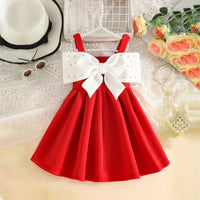 Girls Red Sleeveless Fit & Flare Party Wear Dress With Elegant Bow Detail Party Dresses
