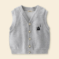 Boys Grey Self-Design Sleeveless Knitted Cardigan Sweaters & Cardigans