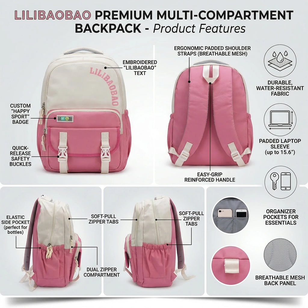 Girls Pink Lilibao School Backpack Trending Accessories