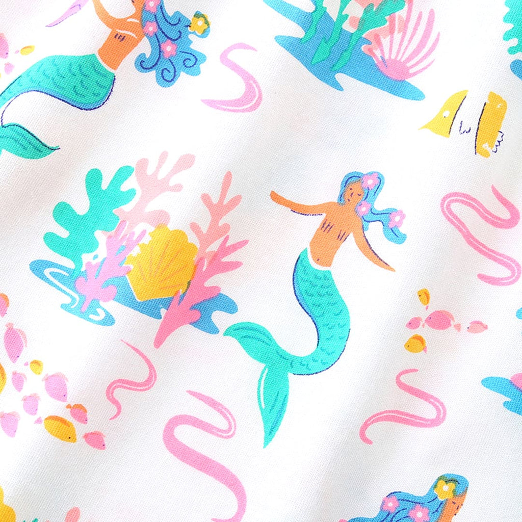 Girls Short Sleeve Mermaid Printed Dress Casual Dresses   
