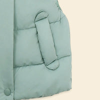 Girls Light Green Sleeveless Bear Ear On Hood Quilted Zip-up Jacket Coats & Jackets