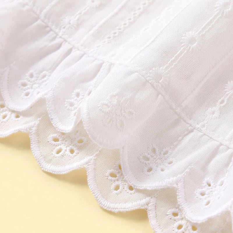 Girls White Schiffli Embroidered Long Sleeve Shrug Tops