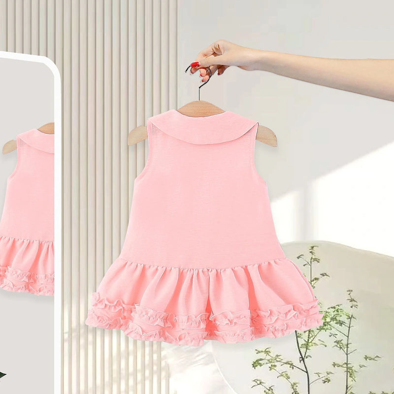 Girls Pink Peter Pan Collar Drop-Waist Dress With Bow Details Casual Dresses