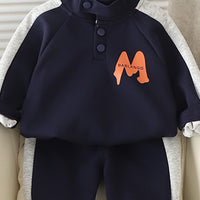 Boys Navy Blue M Printed High Neck Sweatshirt With Jogger Set 2 pc. Sets