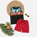 Boys Black Graphic Printed Sleeveless Vest With Shorts Set 2 pc. Sets Black 3-4 Y