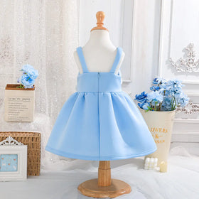 Girls Sky Blue Floral Applique Fit & Flare Party Dresses Party Dresses