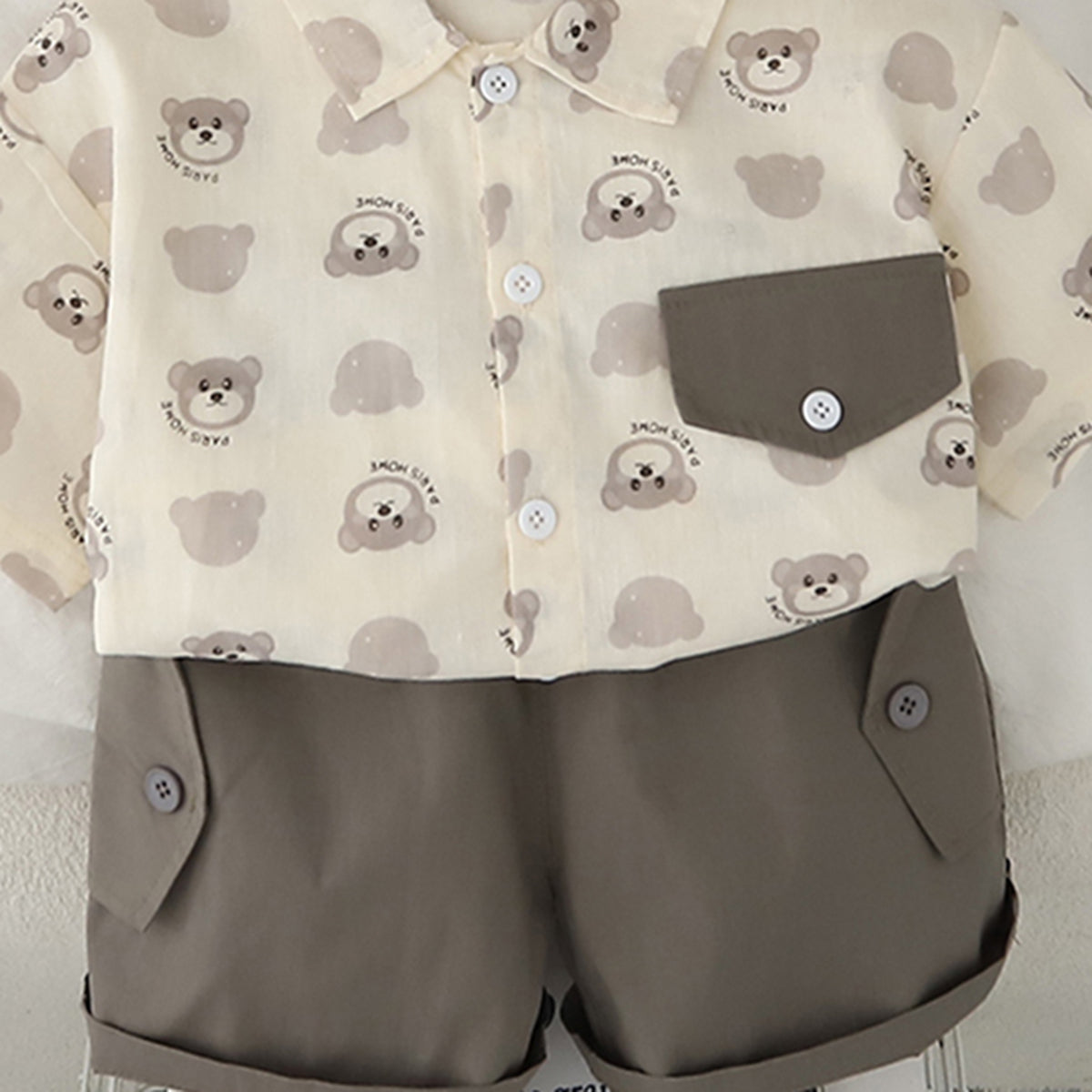 Boys Dark Grey Printed Short Sleeves Contrast Flap Shirt With Shorts Set 2 pc. Sets