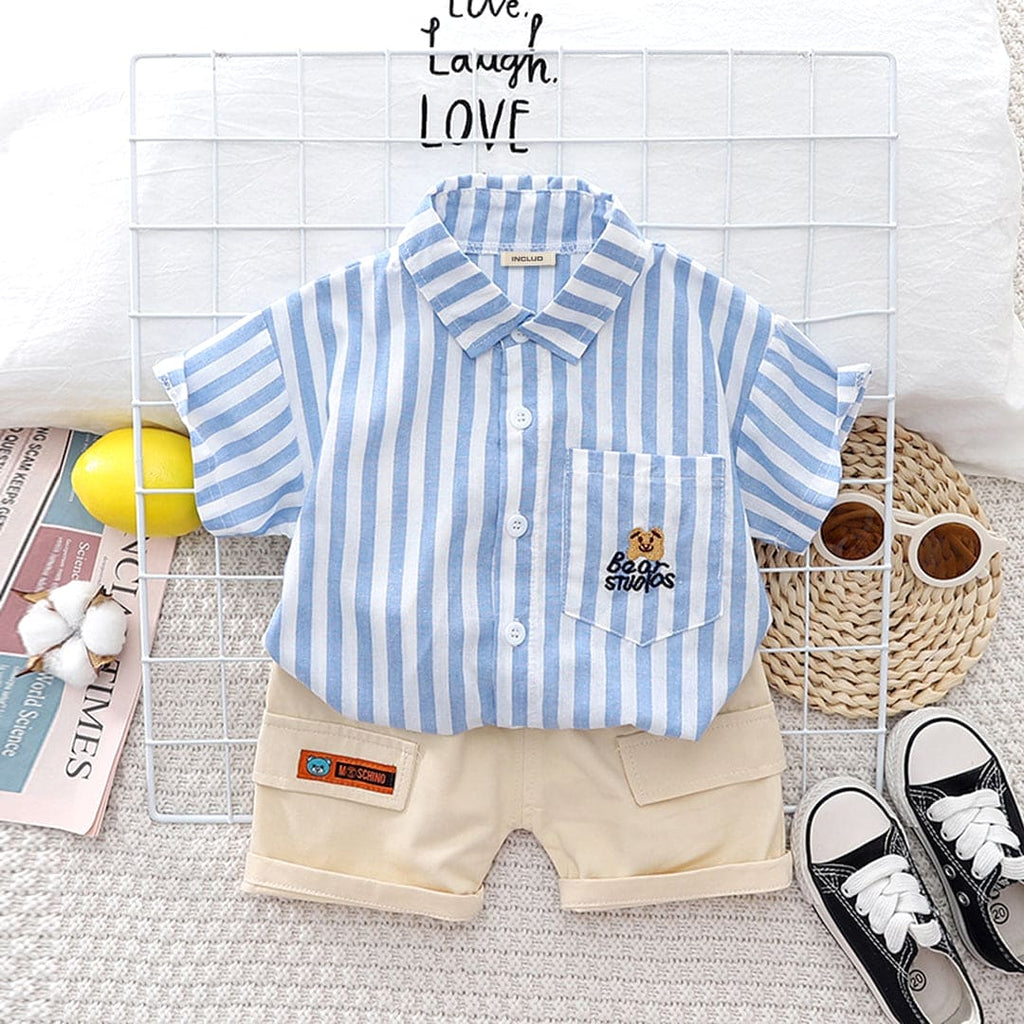 Boys Light Blue Striped Shirt With Shorts Set Sets Light Blue 1-2 Y 