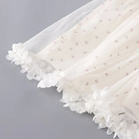 Girls Red Heart Applique A-Line Dress With Floral Print Tulle Overlay Casual Dresses