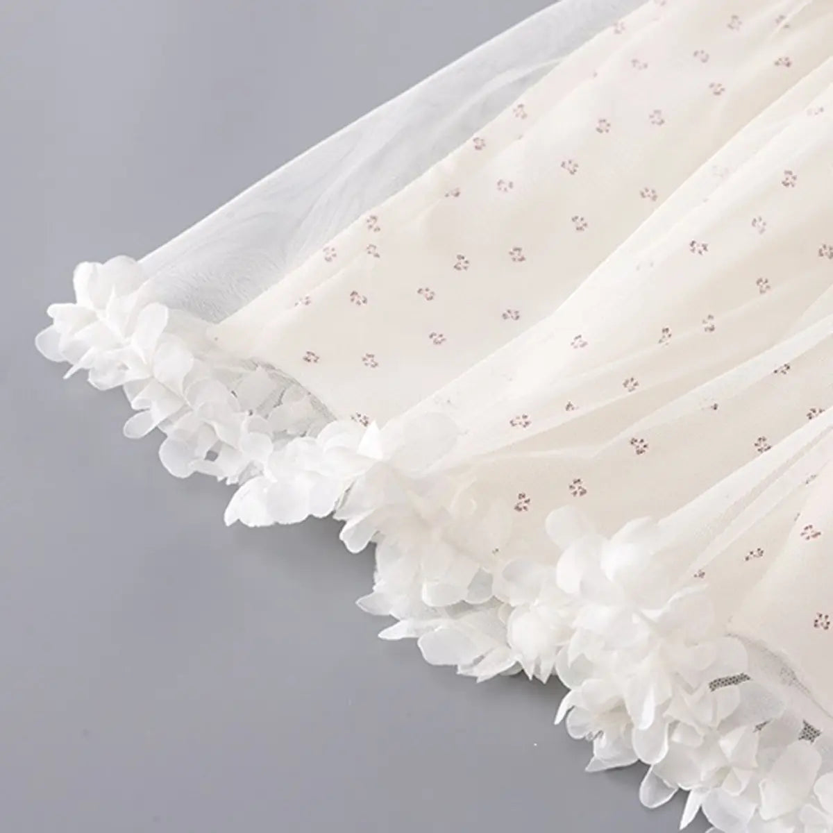 Girls Red Heart Applique A-Line Dress With Floral Print Tulle Overlay Casual Dresses