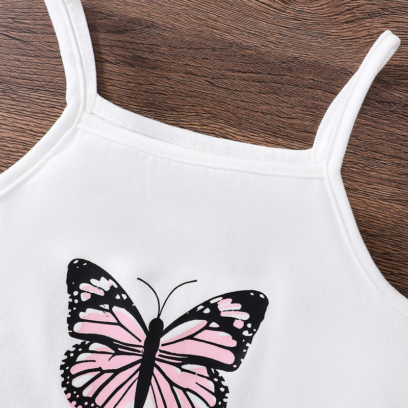 Girls Pink Short Sleeve Shrug With Cami Top & Butterfly Applique Skirt Sets 3 pc. Sets
