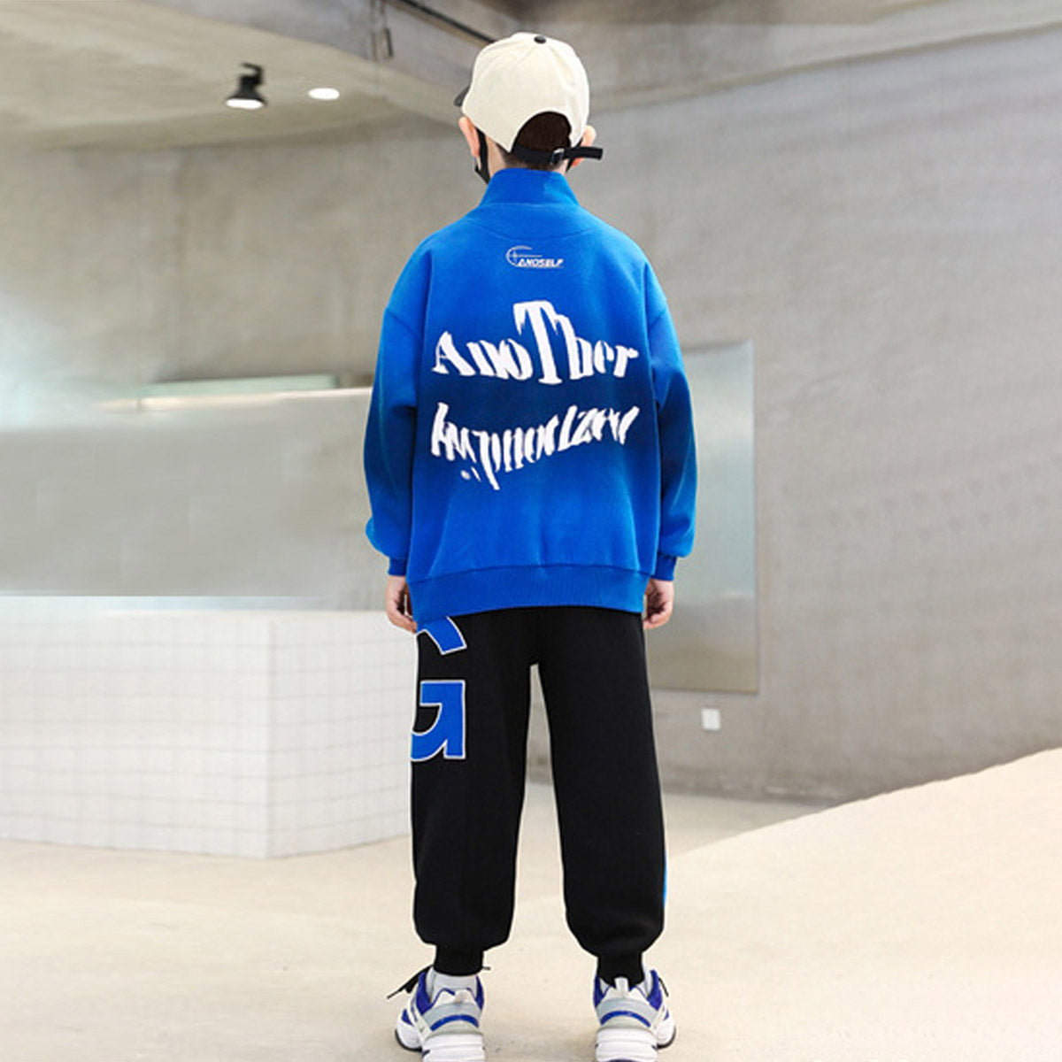 Boys Royal Blue Printed Front Open Sweatshirt With Pants Sets 2 pc. Sets