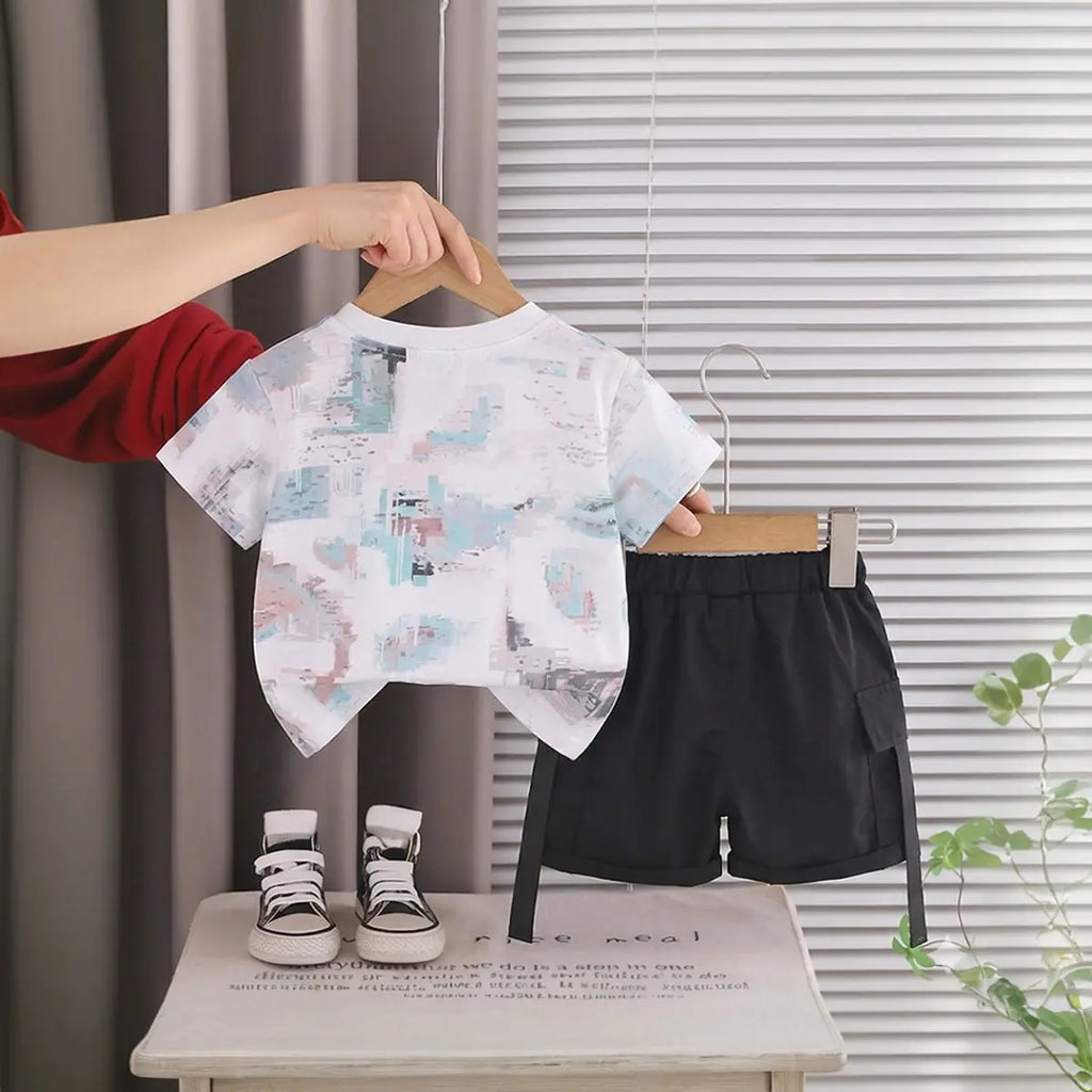 Boys Multicolor Abstract Print Short Sleeve T-Shirt With Elasticated Shorts Sets 2 pc. Sets