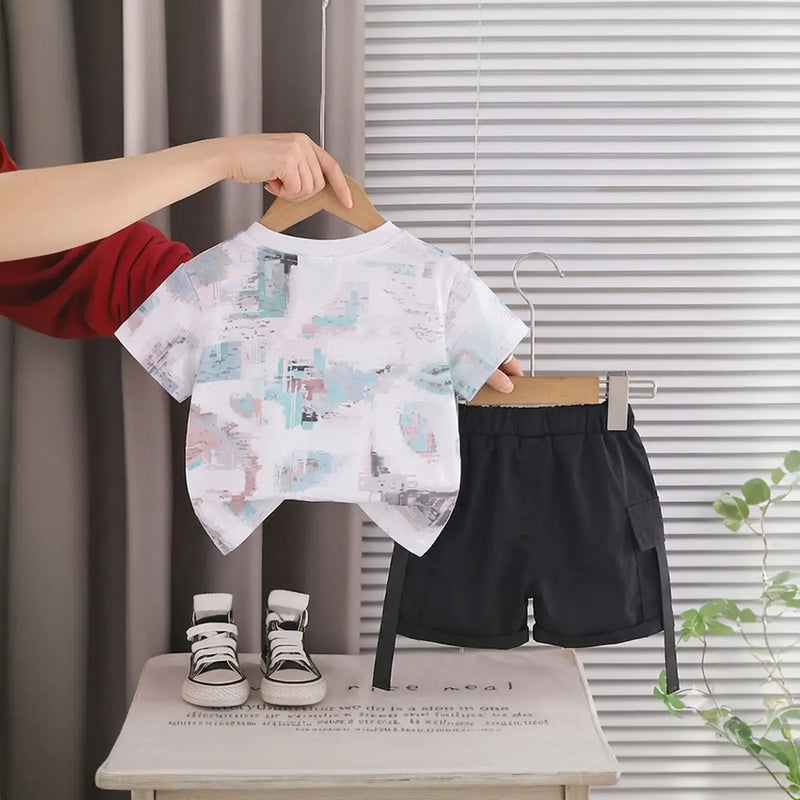 Boys Multicolor Abstract Print Short Sleeve T-Shirt With Elasticated Shorts Sets 2 pc. Sets