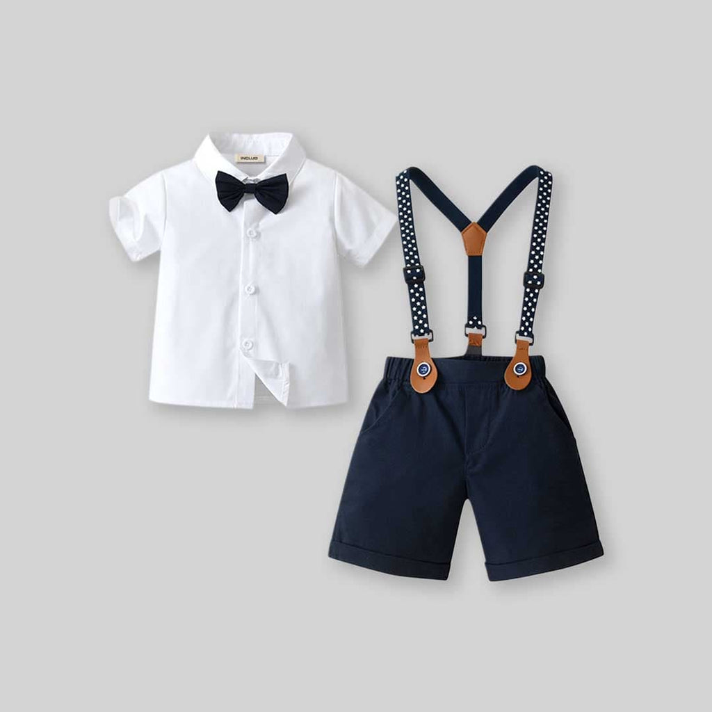 Boys Short Sleeve Shirt With Suspender Shorts Set