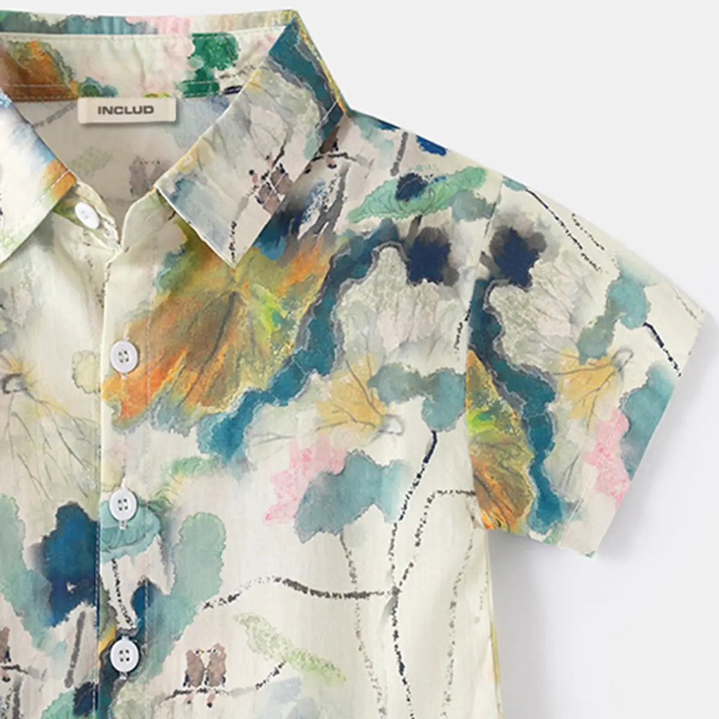 Boys Apricot Abstract Printed Short Sleeves Shirt Shirts