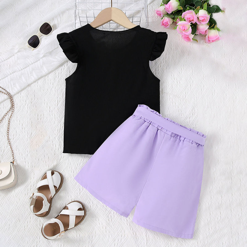 Girls Purple Heart Print Top With Shorts Set 2 pc. Sets