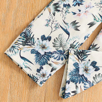Girls Cream Floral Print Sleeveless Crop Top With Pants Sets 2 pc. Sets