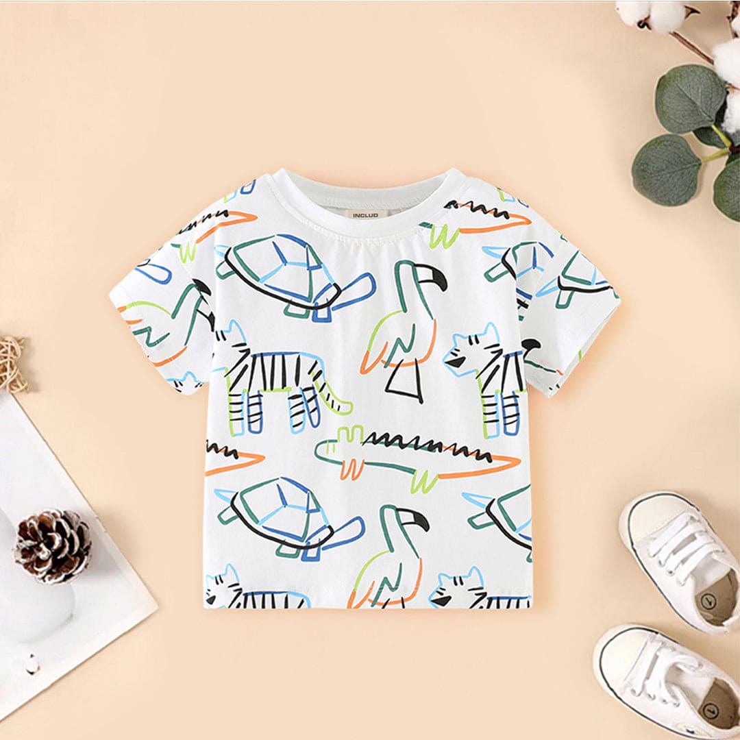 Boys Printed Short Sleeves Casual T-shirt Tshirts White 1-2 Y 