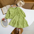Girls Green Textured Ruffled Top with Tiered Skirt Sets 2 pc. Sets Green 1-2 Y