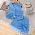 Girls Blue Bow Applique Sleeveless Top With Elasticated Shorts Sets 2 pc. Sets Blue 2-3 Y