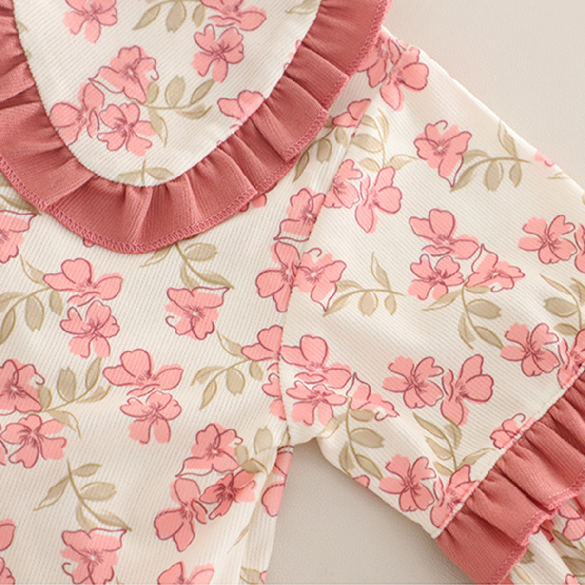Girls Pink Floral Printed Long Sleeves Top With Pants Set 2 pc. Sets