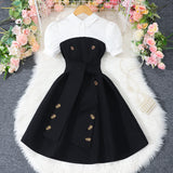 Girls Black Polo Neck Flared Dress with Wide Belt